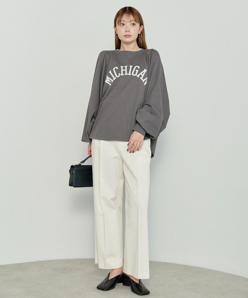 enhaut(アンオート)の「ストレッチ天竺 袖ボリューム MICHIGAN ロゴ プリント ドルマン Tシャツ(Tシャツ/カットソー・レディース・チャコールグレー/杢グレー/グレイッシュベージュ・FREE)」の10枚目の写真