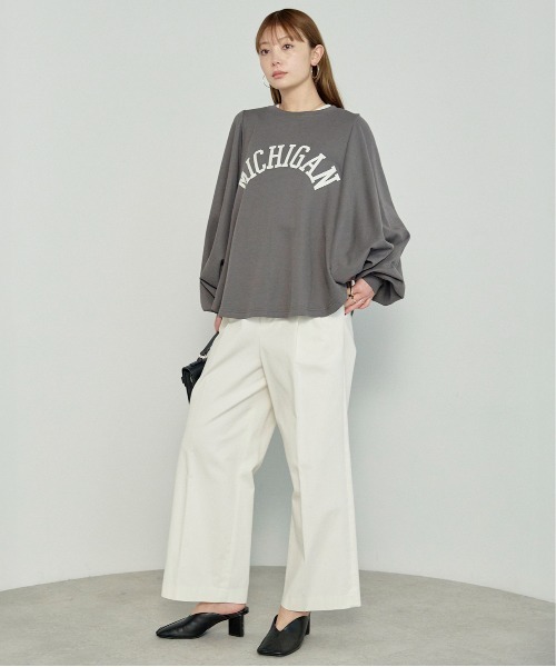 enhaut(アンオート)の「ストレッチ天竺 袖ボリューム MICHIGAN ロゴ プリント ドルマン Tシャツ(Tシャツ/カットソー・レディース・チャコールグレー/杢グレー/グレイッシュベージュ・FREE)」の13枚目の写真