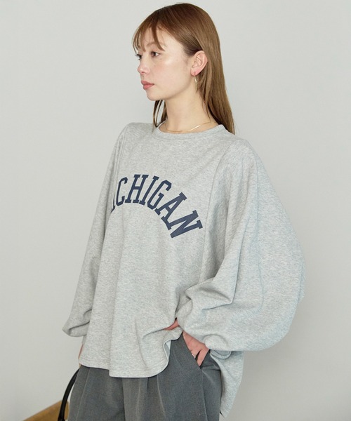 enhaut(アンオート)の「ストレッチ天竺 袖ボリューム MICHIGAN ロゴ プリント ドルマン Tシャツ(Tシャツ/カットソー・レディース・チャコールグレー/杢グレー/グレイッシュベージュ・FREE)」の17枚目の写真