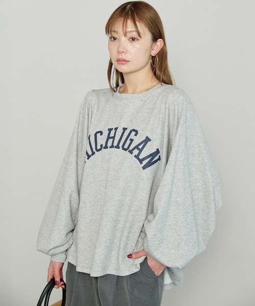 enhaut(アンオート)の「ストレッチ天竺 袖ボリューム MICHIGAN ロゴ プリント ドルマン Tシャツ(Tシャツ/カットソー・レディース・チャコールグレー/杢グレー/グレイッシュベージュ・FREE)」の18枚目の写真