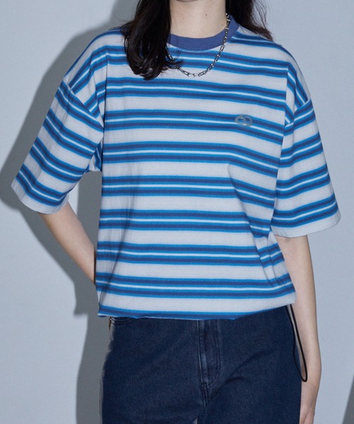 Anchor Smith(アンカー スミス)の「ヴィンテージライク ドローコード オンブレボーダー 半袖Tシャツ(Tシャツ/カットソー・レディース・チャコールグレー/ブルー/ブラック/ブラウン/レッド・M/L)」の4枚目の写真