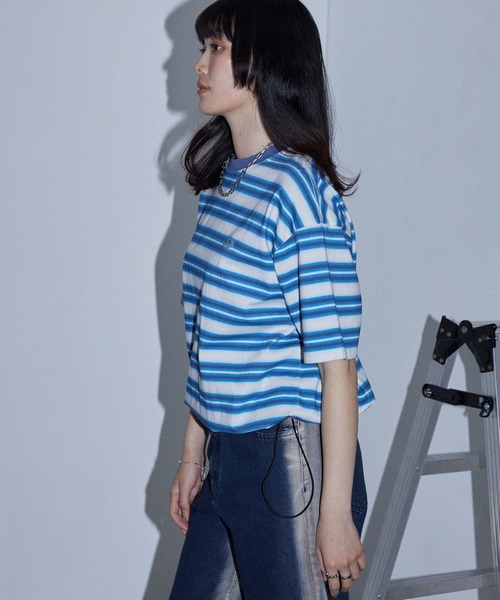Anchor Smith(アンカー スミス)の「ヴィンテージライク ドローコード オンブレボーダー 半袖Tシャツ(Tシャツ/カットソー・レディース・チャコールグレー/ブルー/ブラック/ブラウン/レッド・M/L)」の14枚目の写真