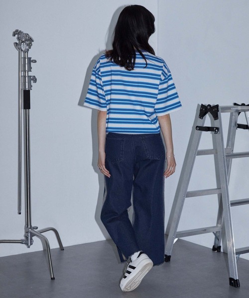 Anchor Smith(アンカー スミス)の「ヴィンテージライク ドローコード オンブレボーダー 半袖Tシャツ(Tシャツ/カットソー・レディース・チャコールグレー/ブルー/ブラック/ブラウン/レッド・M/L)」の21枚目の写真