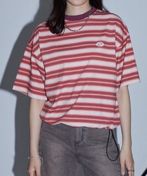 Tシャツ/カットソー（レッド/赤色系・ボーダー柄）ファッション通販