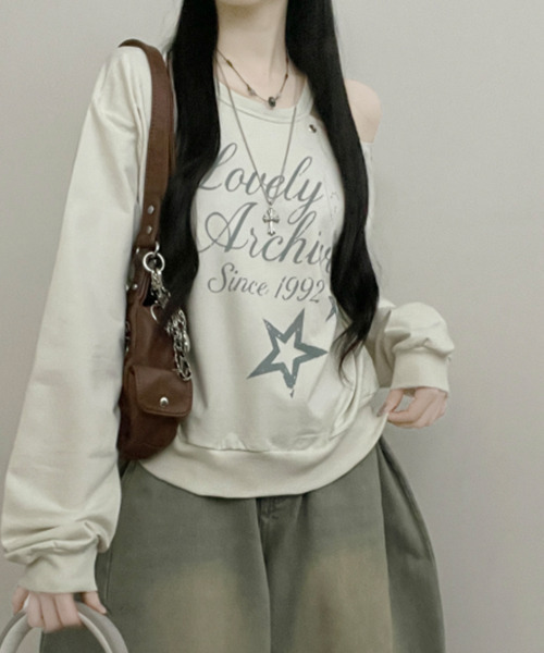 VIVID LADY(ビビッドレディー)の「ワンショルダー スタープリント スウェット(スウェット・レディース・ブラック/アイボリー/グレー・FREE)」の7枚目の写真