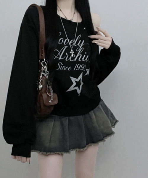 VIVID LADY(ビビッドレディー)の「ワンショルダー スタープリント スウェット(スウェット・レディース・ブラック/アイボリー/グレー・FREE)」の21枚目の写真