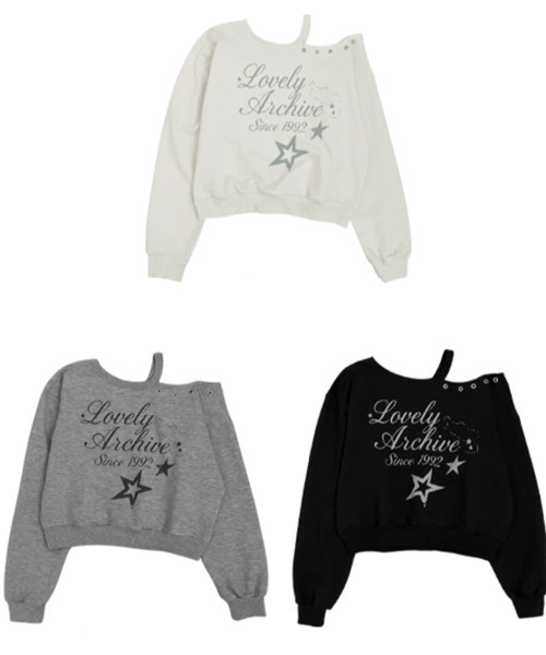 VIVID LADY(ビビッドレディー)の「ワンショルダー スタープリント スウェット(スウェット・レディース・ブラック/アイボリー/グレー・FREE)」の4枚目の写真