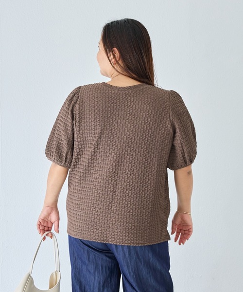 LAVEANGE(ラビアンジェ)の「2WAYカットジャガードプルオーバー|前後2WAYで着回し自在、主役級トップス/半袖/パフスリーブ/ぽこぽこ素材/洗える(Tシャツ/カットソー・レディース・ブラウン/ブラック/グレイッシュベージュ・M/LL/3L/4L/5L)」の18枚目の写真