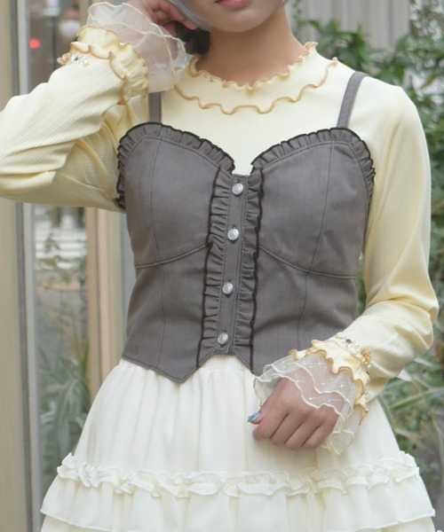 axes femme（アクシーズファム）の「フリルビスチェ（ベスト・レディース・グレー/ブラウン/ミント・FREE）」の4枚目の写真