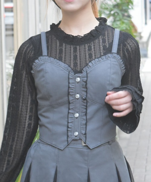 axes femme（アクシーズファム）の「フリルビスチェ（ベスト・レディース・グレー/ブラウン/ミント・FREE）」の5枚目の写真