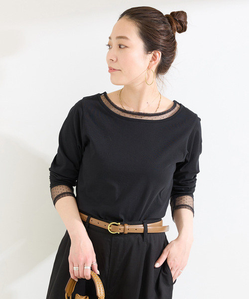 B.C STOCK（ベーセーストック）の「手洗い可 / チュールレイヤーロンTEE（Tシャツ/カットソー・レディース・ブラック/ライトグレー/ホワイト・FREE）」の3枚目の写真