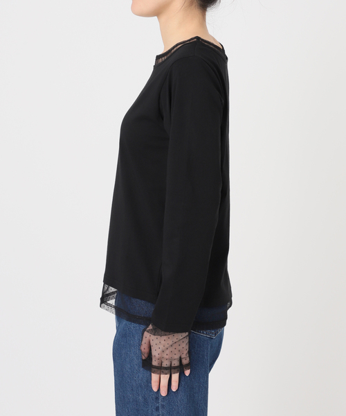 B.C STOCK（ベーセーストック）の「手洗い可 / チュールレイヤーロンTEE（Tシャツ/カットソー・レディース・ブラック/ライトグレー/ホワイト・FREE）」の14枚目の写真