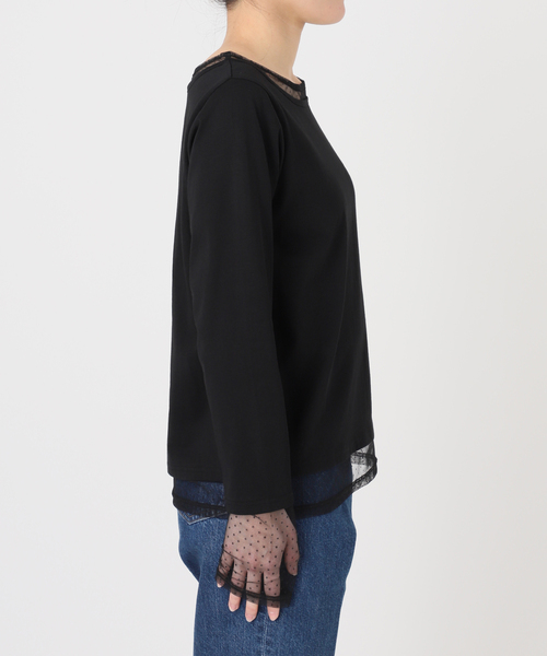 B.C STOCK（ベーセーストック）の「手洗い可 / チュールレイヤーロンTEE（Tシャツ/カットソー・レディース・ブラック/ライトグレー/ホワイト・FREE）」の12枚目の写真