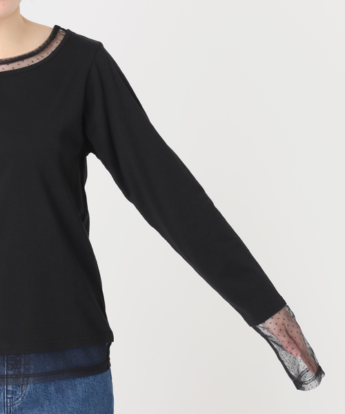 B.C STOCK（ベーセーストック）の「手洗い可 / チュールレイヤーロンTEE（Tシャツ/カットソー・レディース・ブラック/ライトグレー/ホワイト・FREE）」の11枚目の写真
