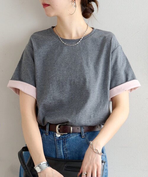 セール】【WEB限定 】袖バイカラークルーネックTシャツ（Tシャツ