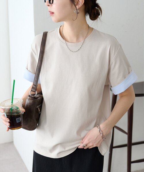 DISCOAT(ディスコート)の「【WEB限定 】袖バイカラークルーネックTシャツ(Tシャツ/カットソー・レディース・ライトグレー/チャコールグレー/アイボリー・MEDIUM)」の3枚目の写真