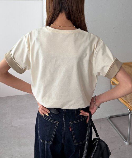 DISCOAT(ディスコート)の「【WEB限定 】袖バイカラークルーネックTシャツ(Tシャツ/カットソー・レディース・ライトグレー/チャコールグレー/アイボリー・MEDIUM)」の8枚目の写真