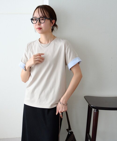 DISCOAT(ディスコート)の「【WEB限定 】袖バイカラークルーネックTシャツ(Tシャツ/カットソー・レディース・ライトグレー/チャコールグレー/アイボリー・MEDIUM)」の16枚目の写真