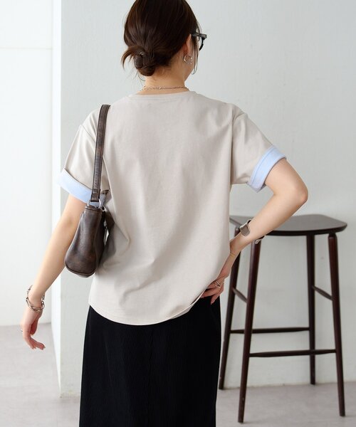 DISCOAT(ディスコート)の「【WEB限定 】袖バイカラークルーネックTシャツ(Tシャツ/カットソー・レディース・ライトグレー/チャコールグレー/アイボリー・MEDIUM)」の18枚目の写真