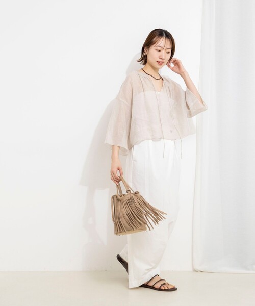 NOLLEY’S(ノーリーズ)の「ウォッシャブルシアーリネンカールマイヤーショートブラウス(シャツ/ブラウス・レディース・サックスブルー/ホワイト/ベージュ・FREE)」の4枚目の写真