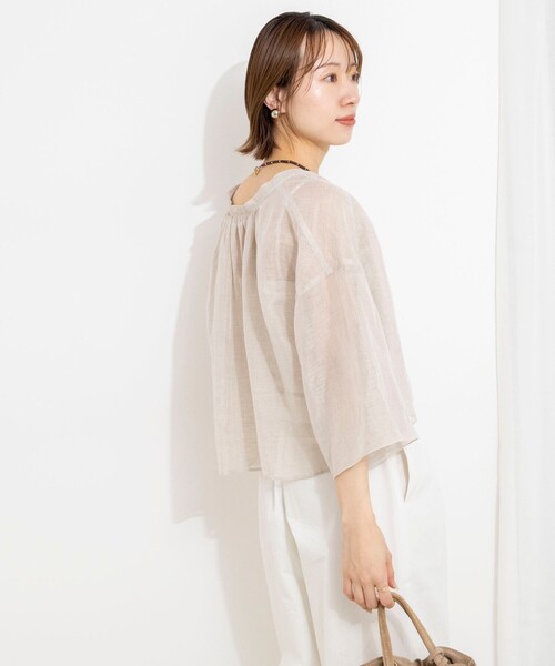 NOLLEY’S(ノーリーズ)の「ウォッシャブルシアーリネンカールマイヤーショートブラウス(シャツ/ブラウス・レディース・サックスブルー/ホワイト/ベージュ・FREE)」の8枚目の写真