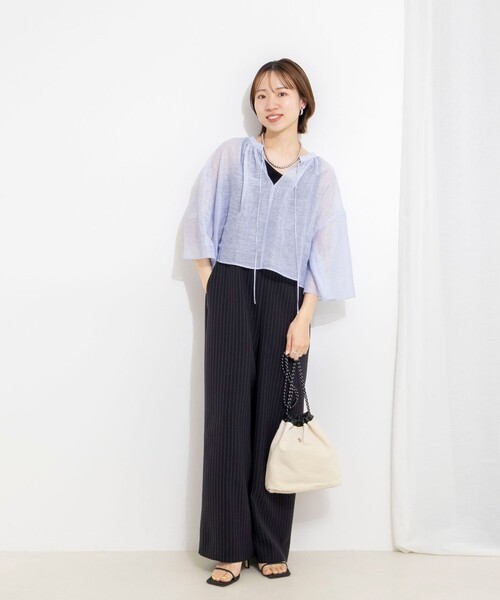 NOLLEY’S(ノーリーズ)の「ウォッシャブルシアーリネンカールマイヤーショートブラウス(シャツ/ブラウス・レディース・サックスブルー/ホワイト/ベージュ・FREE)」の12枚目の写真