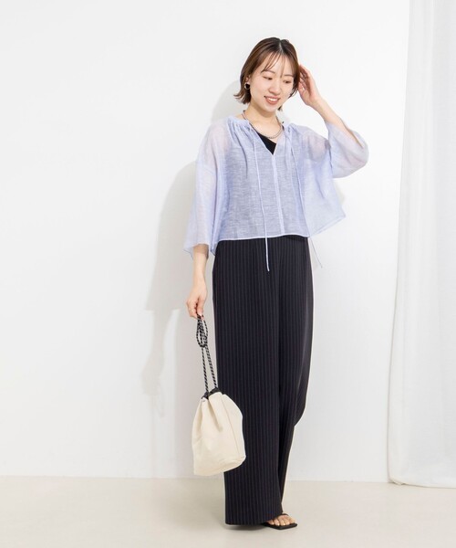 NOLLEY’S(ノーリーズ)の「ウォッシャブルシアーリネンカールマイヤーショートブラウス(シャツ/ブラウス・レディース・サックスブルー/ホワイト/ベージュ・FREE)」の13枚目の写真