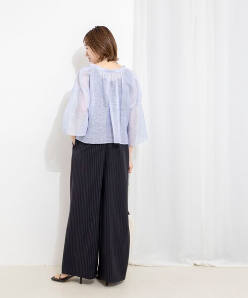 NOLLEY’S(ノーリーズ)の「ウォッシャブルシアーリネンカールマイヤーショートブラウス(シャツ/ブラウス・レディース・サックスブルー/ホワイト/ベージュ・FREE)」の15枚目の写真