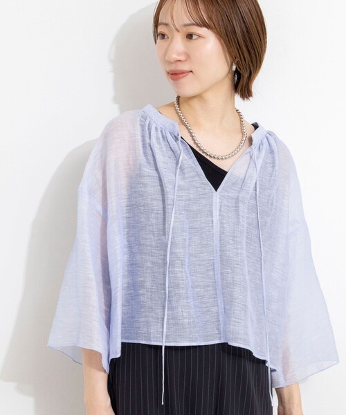 NOLLEY’S(ノーリーズ)の「ウォッシャブルシアーリネンカールマイヤーショートブラウス(シャツ/ブラウス・レディース・サックスブルー/ホワイト/ベージュ・FREE)」の18枚目の写真