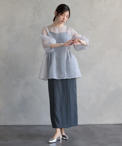 AIMER（エメ）の「オーガンジーボリュームシアーブラウス（シャツ/ブラウス・レディース・ライトグレー/ブラック・MEDIUM）」の8枚目の写真