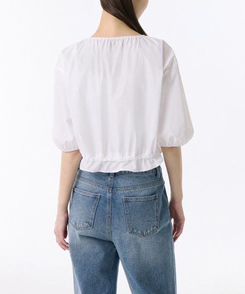 MUSINSA STANDARD WOMAN(ムシンサスタンダードウーマン)の「ウーマンズラウンドネックボリュームクロップブラウス【ホワイト】(シャツ/ブラウス・レディース・その他・SMALL/MEDIUM/LARGE/X-SMALL)」の2枚目の写真