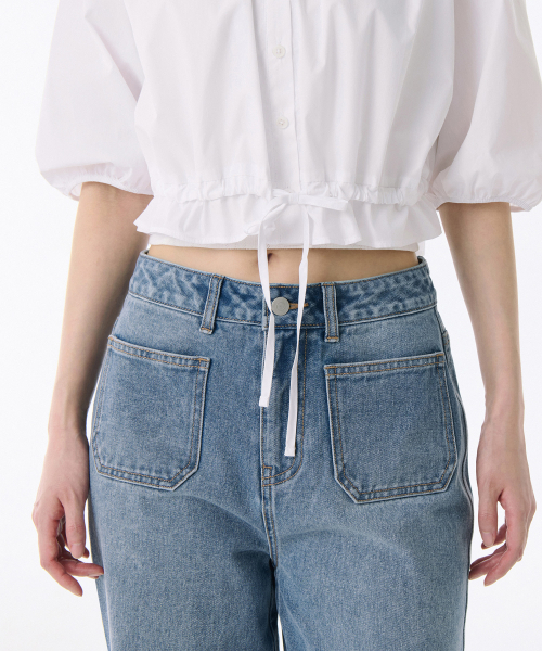 MUSINSA STANDARD WOMAN(ムシンサスタンダードウーマン)の「ウーマンズラウンドネックボリュームクロップブラウス【ホワイト】(シャツ/ブラウス・レディース・その他・SMALL/MEDIUM/LARGE/X-SMALL)」の4枚目の写真