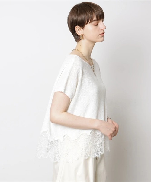 CADUNE(カデュネ)の「裾レースメッシュニット(ニット/セーター・レディース・ホワイト/ネイビー/ライトブルー/モカ/ピンク・38/40)」の12枚目の写真