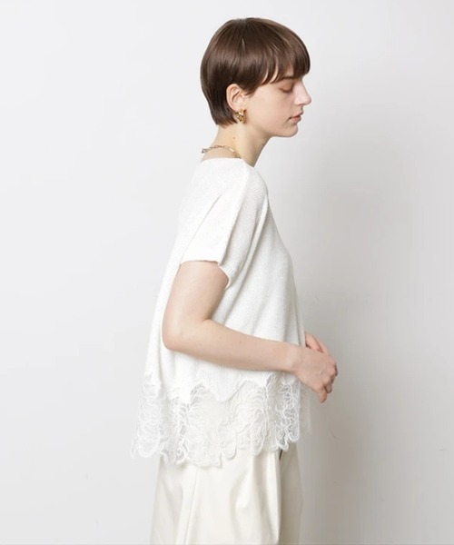 CADUNE(カデュネ)の「裾レースメッシュニット(ニット/セーター・レディース・ホワイト/ネイビー/ライトブルー/モカ/ピンク・38/40)」の11枚目の写真