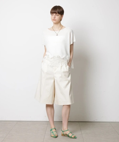 CADUNE(カデュネ)の「裾レースメッシュニット(ニット/セーター・レディース・ホワイト/ネイビー/ライトブルー/モカ/ピンク・38/40)」の8枚目の写真