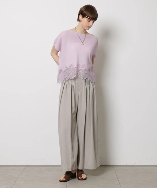 CADUNE(カデュネ)の「裾レースメッシュニット(ニット/セーター・レディース・ホワイト/ネイビー/ライトブルー/モカ/ピンク・38/40)」の16枚目の写真