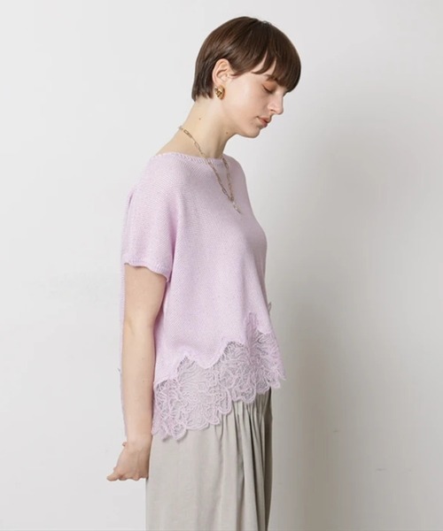 CADUNE(カデュネ)の「裾レースメッシュニット(ニット/セーター・レディース・ホワイト/ネイビー/ライトブルー/モカ/ピンク・38/40)」の15枚目の写真