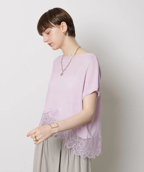 CADUNE(カデュネ)の「裾レースメッシュニット(ニット/セーター・レディース・ホワイト/ネイビー/ライトブルー/モカ/ピンク・38/40)」の6枚目の写真