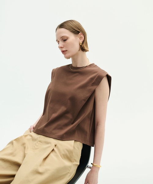 N.O.R.C（ノーク）の「【マルチファンクション】タックショルダートップス（Tシャツ/カットソー・レディース・サックスブルー/ブラック/オフホワイト/チャコール/ブラウン/ピンク・フリー）」の13枚目の写真