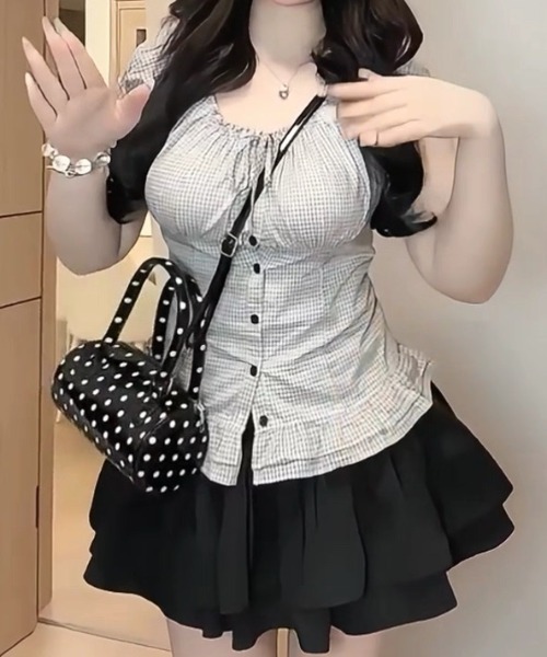 ViViDAY(ビビデー)の「襟リボン チェック柄半袖ブラウス(シャツ/ブラウス・レディース・ベージュ・M)」の2枚目の写真