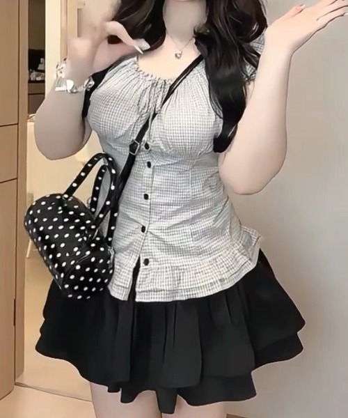 ViViDAY(ビビデー)の「襟リボン チェック柄半袖ブラウス(シャツ/ブラウス・レディース・ベージュ・M)」の3枚目の写真