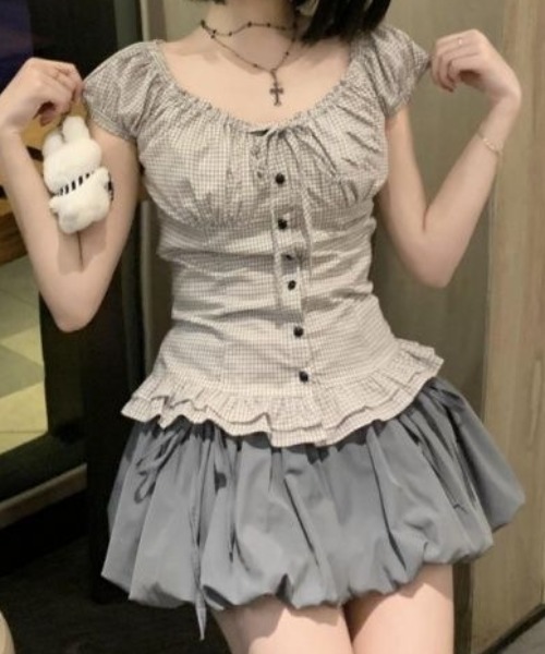 ViViDAY(ビビデー)の「襟リボン チェック柄半袖ブラウス(シャツ/ブラウス・レディース・ベージュ・M)」の14枚目の写真