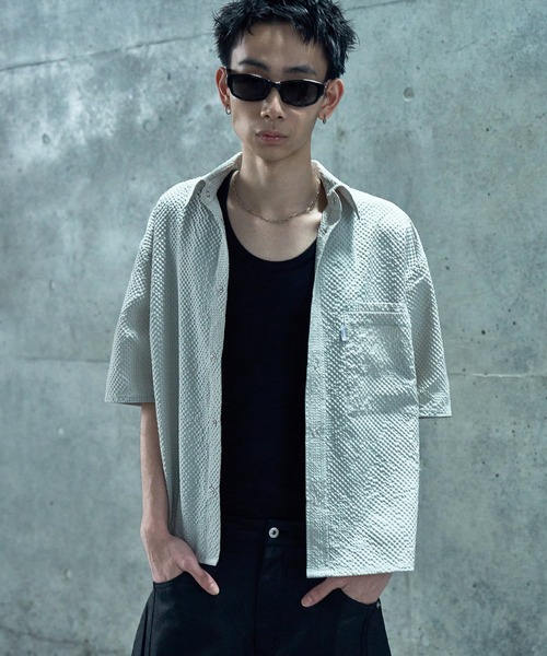 LANDNESS(ランドネス)の「【LANDNESS/ランドネス】Seersucker Layered Pocket Shirt/シアサッカーレイヤーポケットシャツ(シャツ/ブラウス・メンズ・ブラック/ライトグレー/ブラウン/ネイビー・S/M/L)」の8枚目の写真