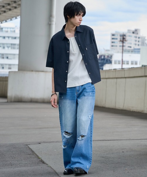 LANDNESS(ランドネス)の「【LANDNESS/ランドネス】Seersucker Layered Pocket Shirt/シアサッカーレイヤーポケットシャツ(シャツ/ブラウス・メンズ・ブラック/ライトグレー/ブラウン/ネイビー・S/M/L)」の17枚目の写真