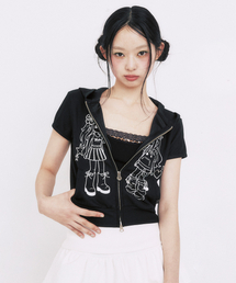 YOUHEE FRIENDS GRAPHIC HOOD ZIP-UP_BLACK