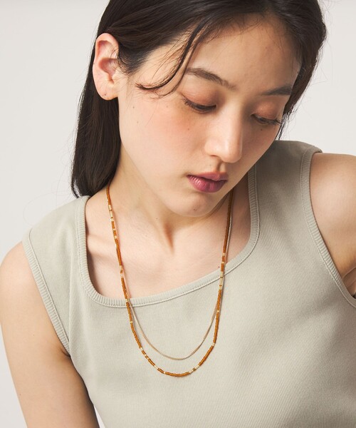 green label relaxing(グリーンレーベルリラクシング)の「3WAY ビーズ&チェーン 2連ネックレス(ネックレス・レディース・ブラウン系/ブラック/オフホワイト・FREE)」の8枚目の写真
