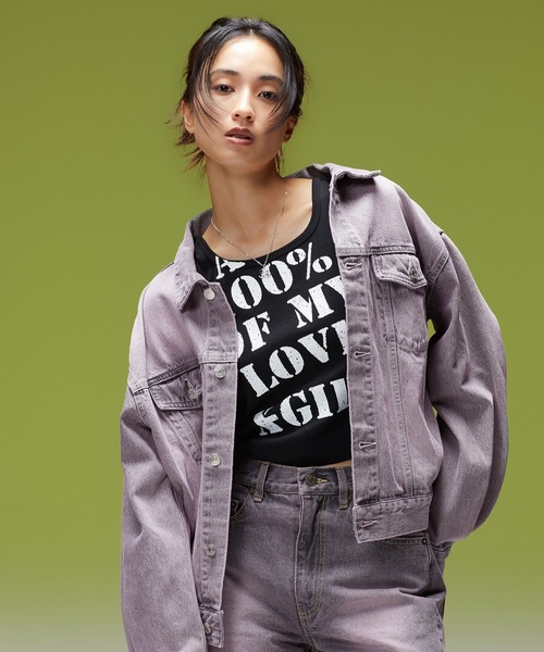 X-girl(エックスガール)の「LOGO MARK STITCHED DENIM JACKET(デニムジャケット・レディース・ピンク/インディゴブルー/ライトインディゴブルー・S/M)」の3枚目の写真