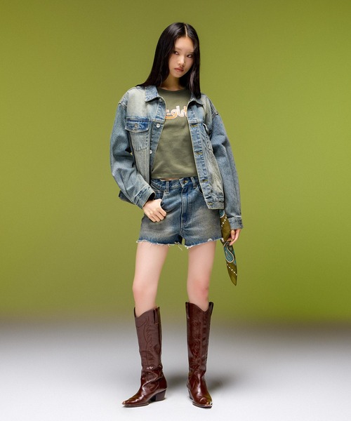X-girl(エックスガール)の「LOGO MARK STITCHED DENIM JACKET(デニムジャケット・レディース・ピンク/インディゴブルー/ライトインディゴブルー・S/M)」の18枚目の写真