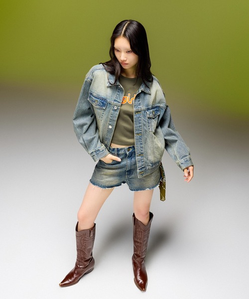 X-girl(エックスガール)の「LOGO MARK STITCHED DENIM JACKET(デニムジャケット・レディース・ピンク/インディゴブルー/ライトインディゴブルー・S/M)」の20枚目の写真