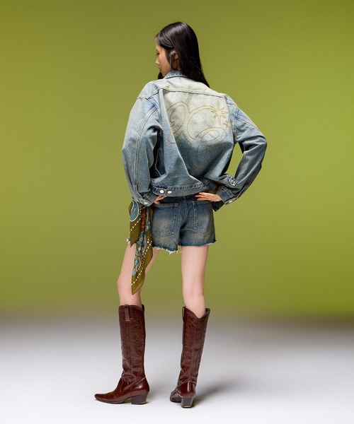 X-girl(エックスガール)の「LOGO MARK STITCHED DENIM JACKET(デニムジャケット・レディース・ピンク/インディゴブルー/ライトインディゴブルー・S/M)」の21枚目の写真